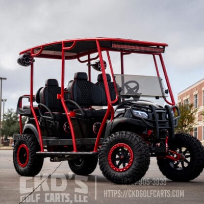 2022 Club Car Tempo Monster 6-Passenger Gas Powered Limo Golf Cart – Black/Red
