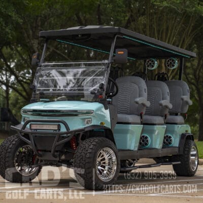Custom 2025 Denago Rover XXL 6-Forward Passenger Lithium Powered Limo Golf Cart - Aqua Blue Pearl